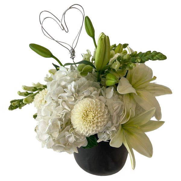 White Heart Flower Arrangement