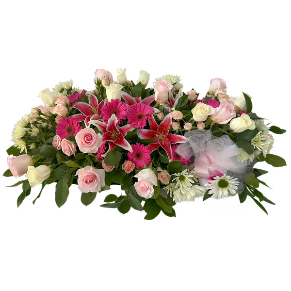 Half Casket Funeral Spray in Pink