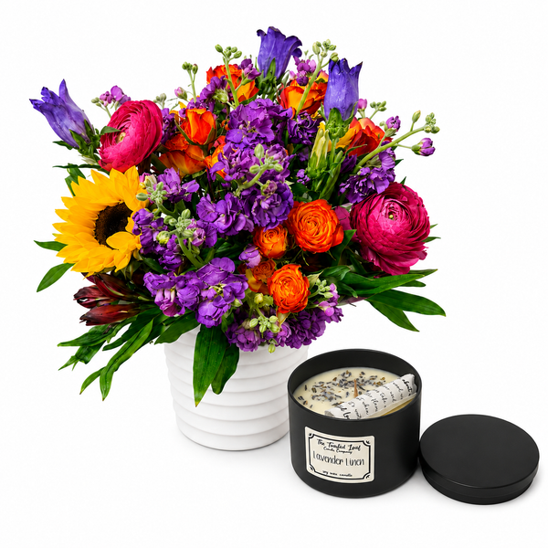 Festival of Colors Arrangement and Candle