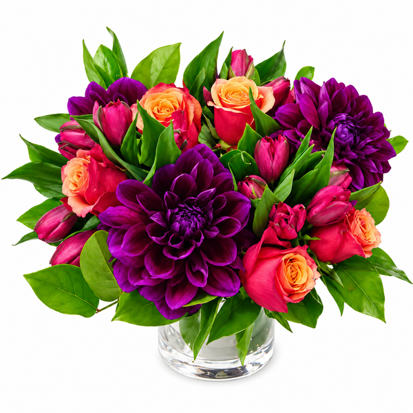 Cherry Brandy and Dahlias Floral Arrangement