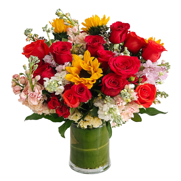 Lush Rose and Sunflower Arrangement