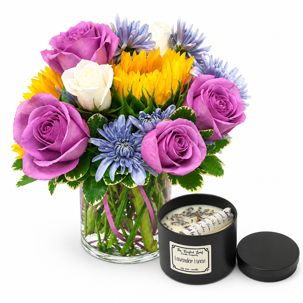 Powder Blue Sunshine Arrangement and Candle