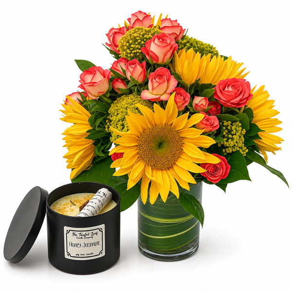 Sunshine Friends Floral Arrangement and Candle