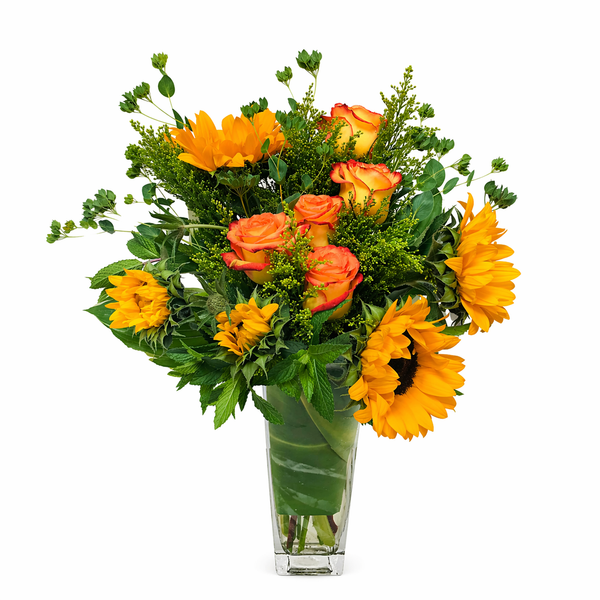 Sunshine and Roses Flower Arrangement